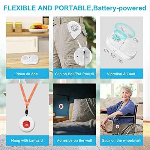CallToU Caregiver Pager Call Button Elderly Wireless Call Button Vibration Pager Nurse Calling Alert System for Home Elderly Disabled Patient 2 Transmitters 1 Receiver