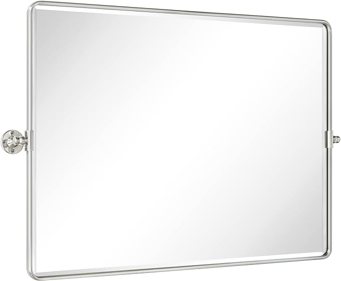 TEHOME Pivot Mirror Brushed Nickel Tilt Bathroom Vanity Mirror Brushed Nickel Metal Framed Rectangle Horizontal Tilting Beveled Vanity Mirrors, Overall 44.12 x 30 inches (Mirrror 40 x 30 inches)