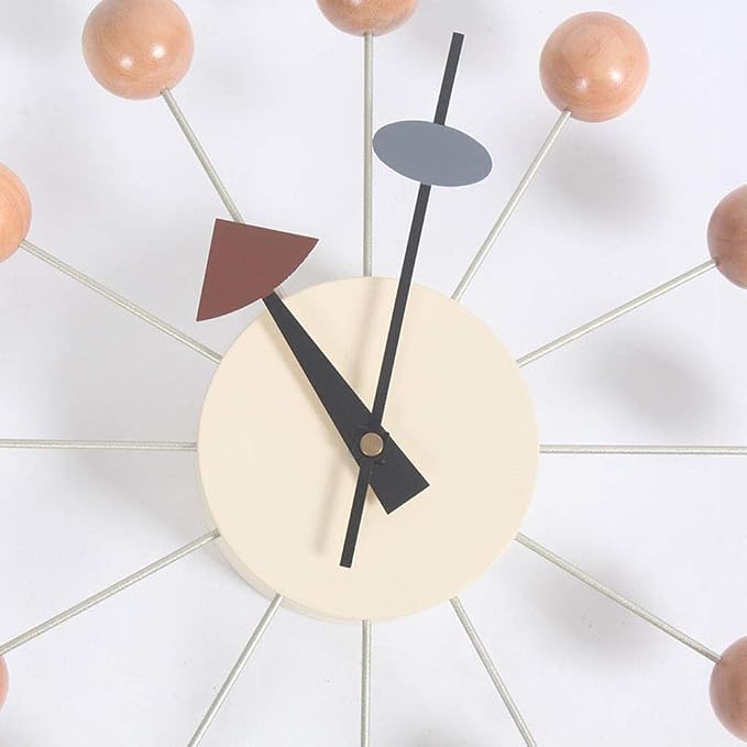 SHISEDECO Mid Century Art Retro Design Painted Solid Wood Non Ticking Decorative Modern Silent Wall Clocks for Home, Kitchen, Living Room, Office etc. (Ball Clock in Natural)