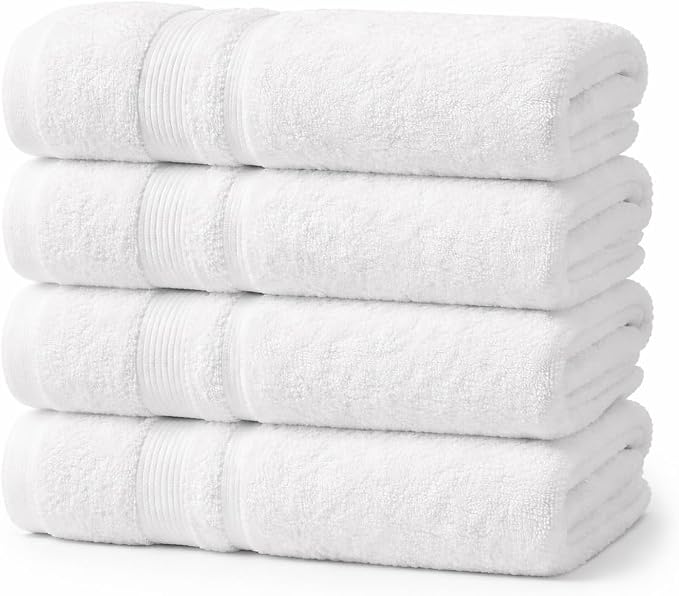 Bath Towels 27x52 | Soft & Quick-Dry | Highly Absorbent 100% Ring Spun Cotton Towels for Bathroom, Spa, Home & Hotel Use (White (Pack of 4))