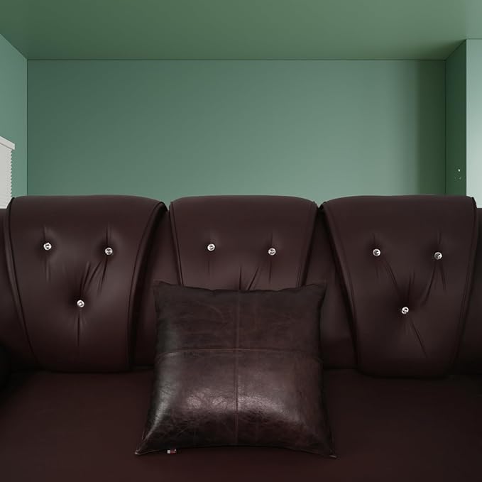 D DOLLY LAMB Lambskin Leather Pillow Cover - Sofa Cushion Case - Decorative Throw Covers for Living Room & Bedroom, 16x16 Inches - Dark Brown Crunch Plain Pack of 1