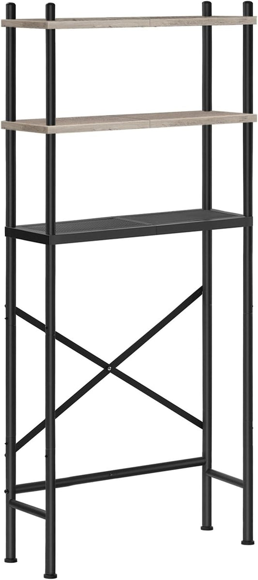 HOOBRO Over the Toilet Storage, 3-Tier Over Toilet Bathroom Organizer, Freestanding Above Toilet Shelf with Adjustable Feet, Space Saving, Easy Assembly, Greige and Black BG63TS01