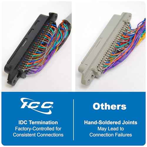 ICC Female to Male 25 Pair Telco Cable 5ft - Cat3 24AWG, 100% Solid Pure Copper, Gray Riser CMR Cable with 90 Degree 50 Pin Telco Connector for Voice and Low Data PBX Applications, 5 Feet