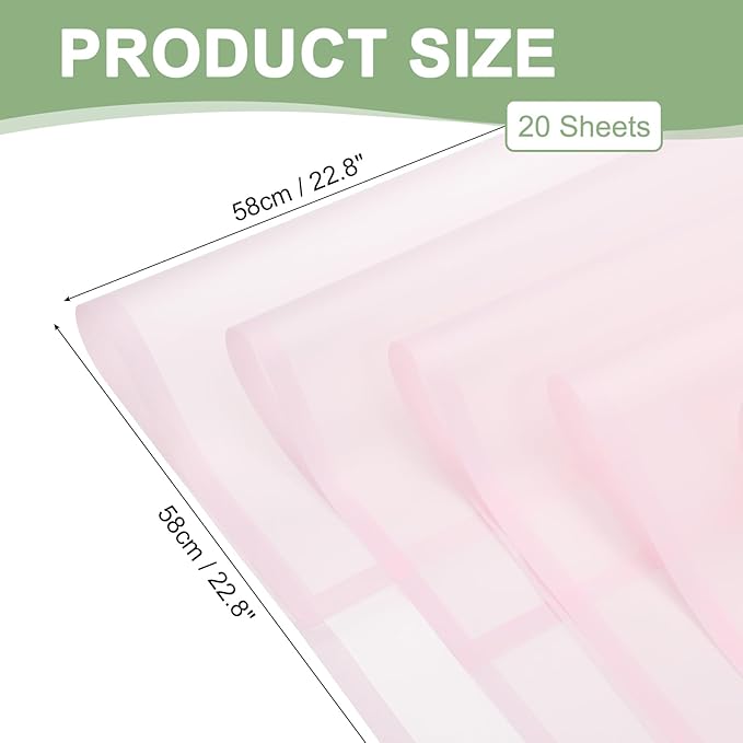 PATIKIL Flower Gift Wrapping Paper, 20 Sheets Pink Edge Waterproof Bouquet Paper Wrap Florist Supplies Packaging Floral Papers for Wedding DIY Craft Valentine Mother's Day, Pink