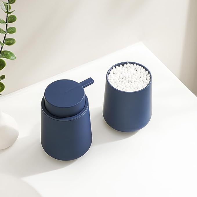 YAUKPH Matte Blue Bathroom Accessories 2 Piece Set Plastic Soap Dispenser and Toothbrush Holder for Modern Bathroom Decor