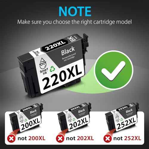 Smart Ink Remanufactured Ink Cartridge Replacement for Epson 220 XL T220 220XL 5 Multipack (2 Black, C/M/Y) to use with Workforce WF2630 WF2650 WF2750 Expression Home XP320 XP420 XP424 Printer