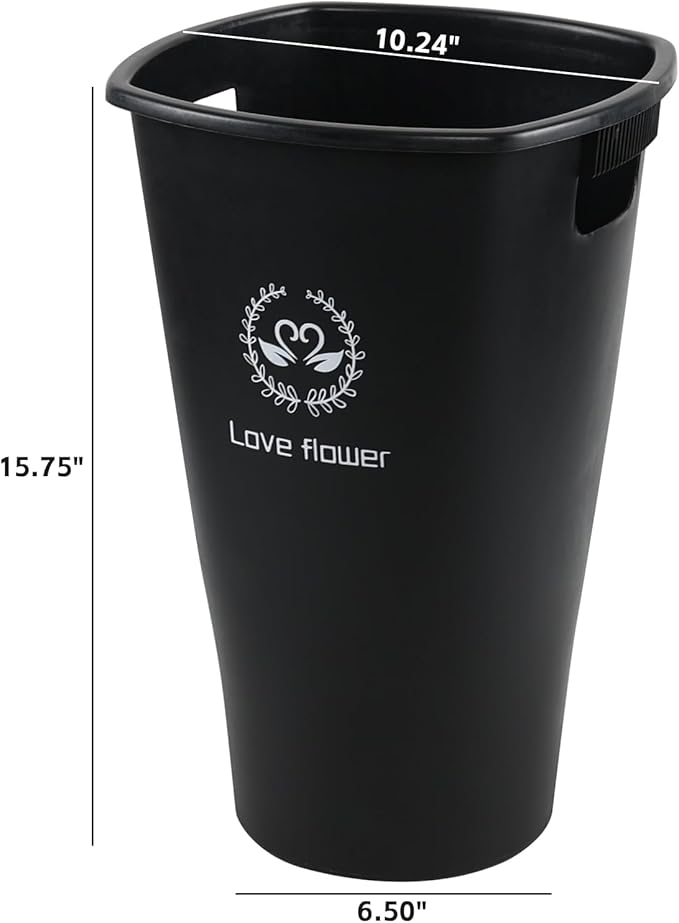 4-Pack Tall Flower Plant Buckets with Handles, Wake Up Flower Display Buckets, Flower Display Plastic Buckets, Black
