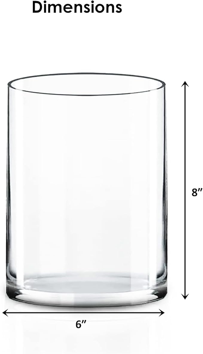 CYS EXCEL Cylinder Clear Glass Vase (H:8" D:6") | Multiple Size Choices Glass Flower Vase Centerpieces | Hurricane Floating Candle Holder Vase
