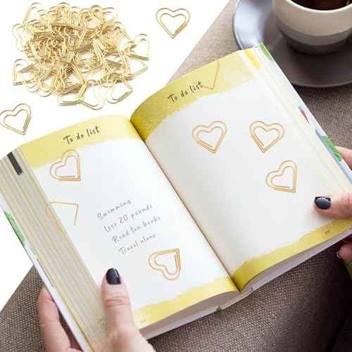 Cute Metal Heart Paper Clips: Love Shape Gold Binder Paperclips Mini Bookmark 100Pcs Document Note Sorting Organizer for Wedding Decorative Office Supplies