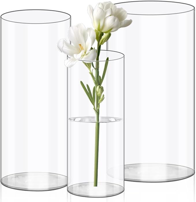 Olrla Acrylic Cylinder Vase 3 Pieces Set, Height 7.87‘’ and 9.8'' Shatter-Proof Plastic Cylindrical Flower Vases for Wedding Centerpieces, Home Office Decorations