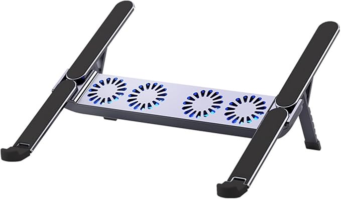 Adjustable Laptop Cooling Fan Stand Foldable Aluminum Alloy Construction Quiet Operations 10-17inch Compatibility Foldable Tablets Stand with Fan