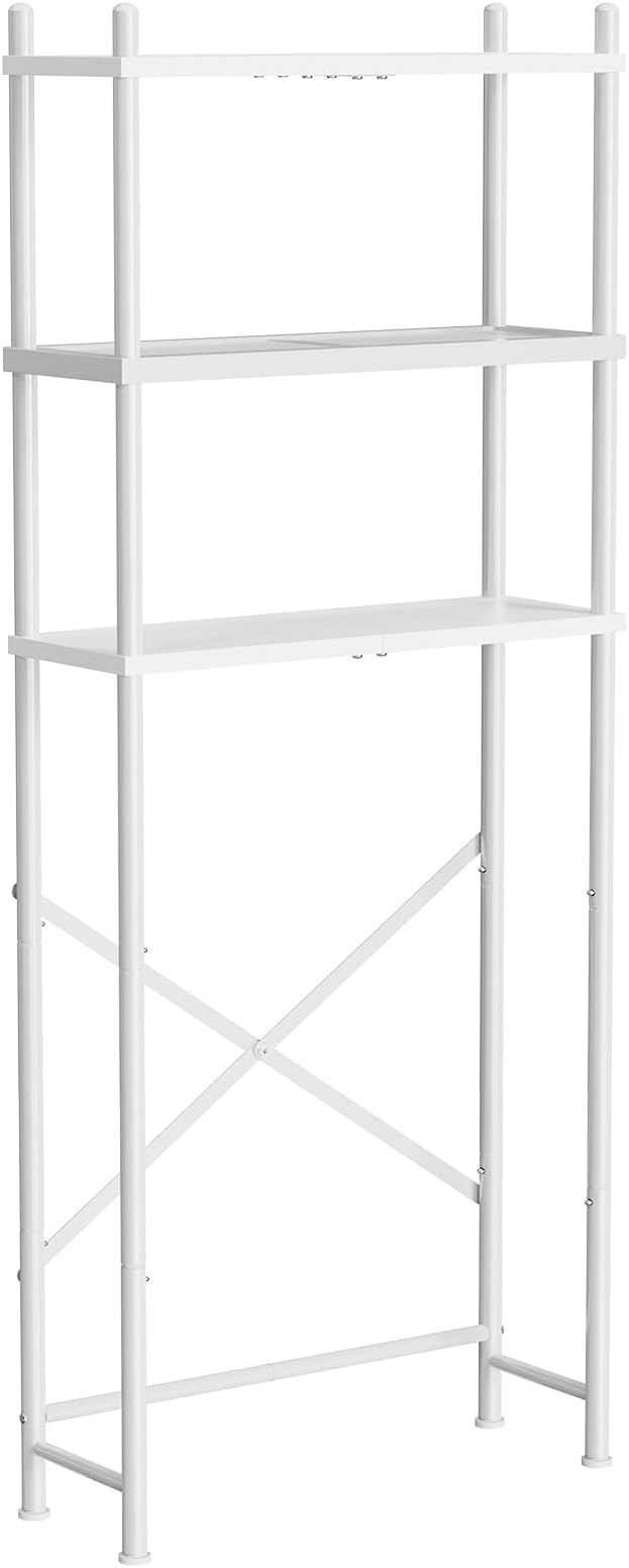 HOOBRO Over the Toilet Storage, 3-Tier Over Toilet Bathroom Organizer, Freestanding Above Toilet Shelf with Adjustable Feet, Space Saving, Easy Assembly, White WW63TS01