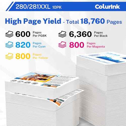280 281 Ink Cartridges Replacement for Canon TR8620a Ink Combo, PGI-280XXL CLI-281XXL PGI 280XXL 281XXL 280 XXL Smart Ink for Color Printers Pixma TR8600 TR8520 TR8620 TR8622a TS9120 TS9521c, 10 Packs