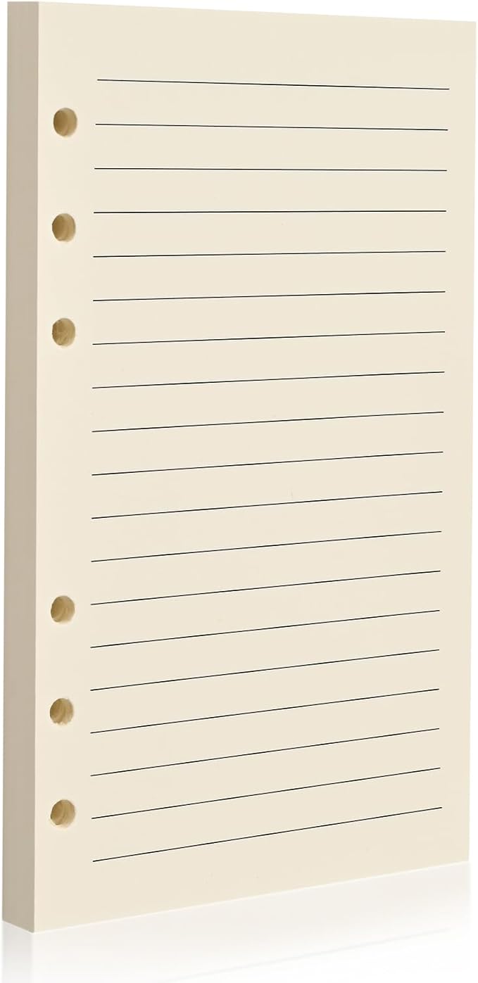 A6 6-Hole Lined Loose-Leaf Filler Paper – 80 Sheets, 100GSM, Beige Notebook Refill – Fits A6 6-Ring Binders for Office, Journaling, Planning, Notes. Double-sided writing supported