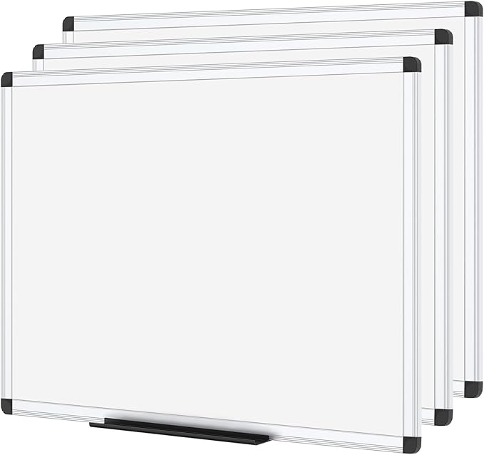 VIZ-PRO Magnetic Dry Erase Board, 48 X 24 Inches, 3 Pack, Silver Aluminium Frame