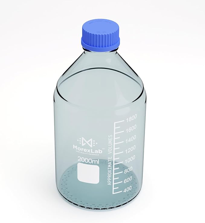 2000ML Storage Glass Bottles – 1pc Round Media Storage Bottle – Borosilicate Glass Bottles – Safe Probe Storage Glass Storage Bottles with GL45 Blue Screw Cap (2000ml - 1pc)