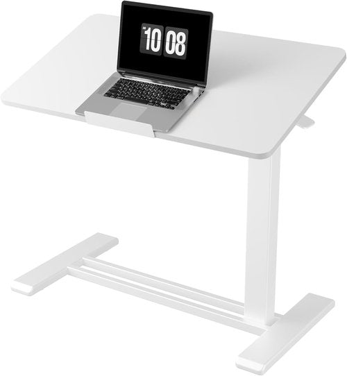 FLEXISPOT H7 PRO Mobile Standing Desk - Adjustable Overbed Table with Pneumatic Wheels | 31.5" W x 17.7" D, White