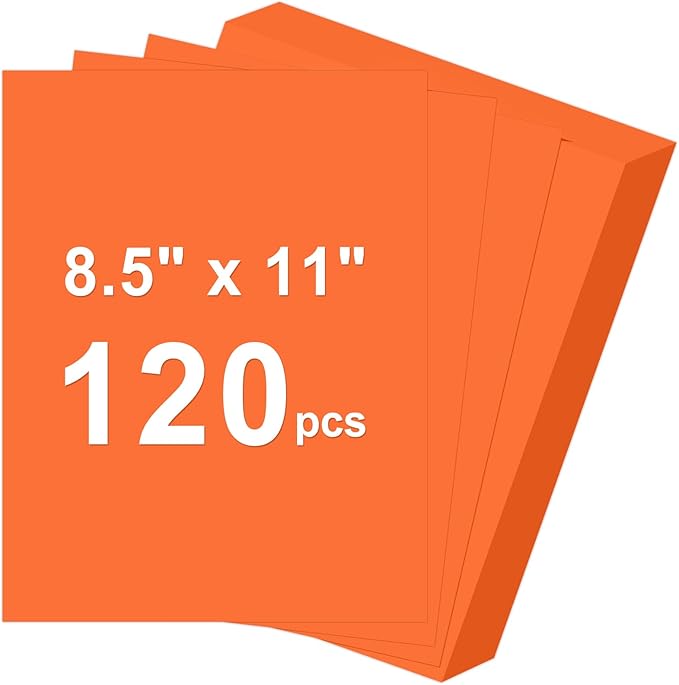 120 Sheets Cardstock 8.5x11, 65lb Orange Red Card Stock, Construction Paper, 180gsm Thick Printer Paper for Printing, Painting, Card Making, Kids School Supplies,Party Decorations