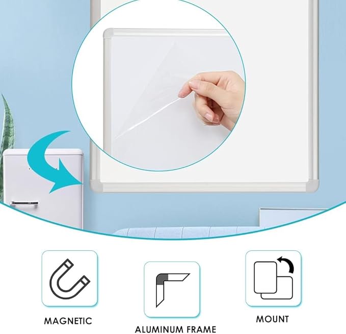DEVELOP Large Grey Felt Bulletin & Magnetic Dry Erase Combo Board, 72 x 36 Inch Hanging Whiteboard/Grey Felt Bulletin Combination Board with Marker Tray, Pins, Eraser, Markers & Magnets