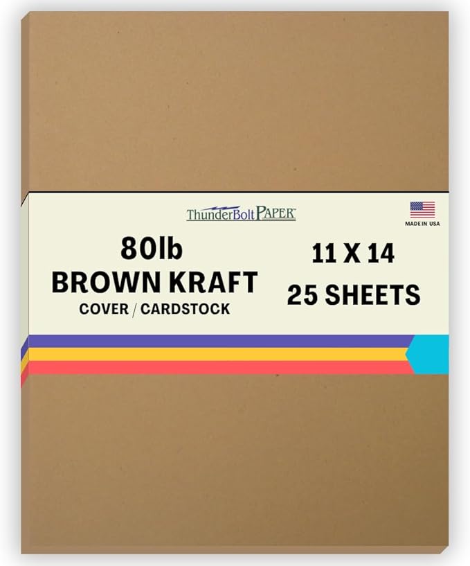 25 Brown Kraft Fiber 80# Cover Paper Sheets - 11" X 14" (11X14 Inches) Scrapbook|Picture-Frame Size - Rich Earthy Color with Natural Fibers - 80lb/Pound Cardstock - Smooth Finish