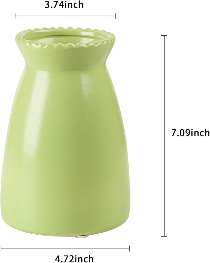 hjn Green Flower Vase – Minimalist Ceramic Vase, Decor Vases for Flowers/Centerpieces/Table/Office/Living Room/Bookshelf/Mantel-(Green)