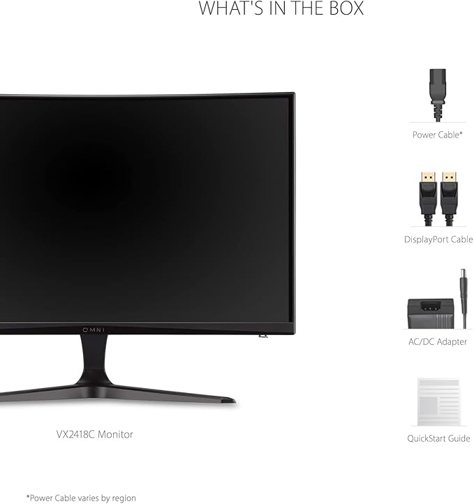 ViewSonic VX2418C 24 Inch 1080p 1ms 180Hz Curved Gaming Monitor with FreeSync Premium, Eye Care, HDMI and DisplayPort