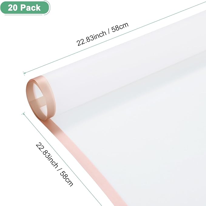 M METERXITY 20 Sheets Flower Wrapping Paper Bouquet, 23 Inch White Gold Edge BOPP Waterproof Floral Wrapping Paper Flower Packaging DIY for Wedding/Party/Birthday/Gift Bouquet Wrap Paper