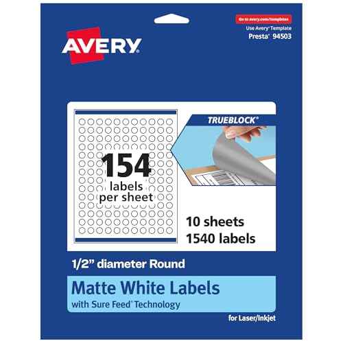 Avery TrueBlock Matte White Round Labels, Sure Feed Technology, 0.5" Diameter, 1,540 Matte White Labels, Print-to-The-Edge, Laser/Inkjet Printable, Great for Product Merchandising Stickers
