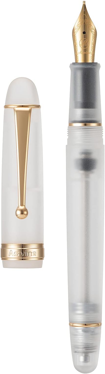 Asvine V126 Vacuum Filling Fountain Pen Extra Fine Nib, Frosted Transparent Clear Acrylic, Large-Capacity with Gift Case