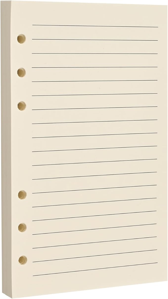 A6 6-Hole Lined Loose-Leaf Paper, Beige – Refill Pages for Standard A6 6-Ring Binder, Journals, Planners – Ideal for Office, Study, Recipes, Travel & Budgeting – 80 Sheets