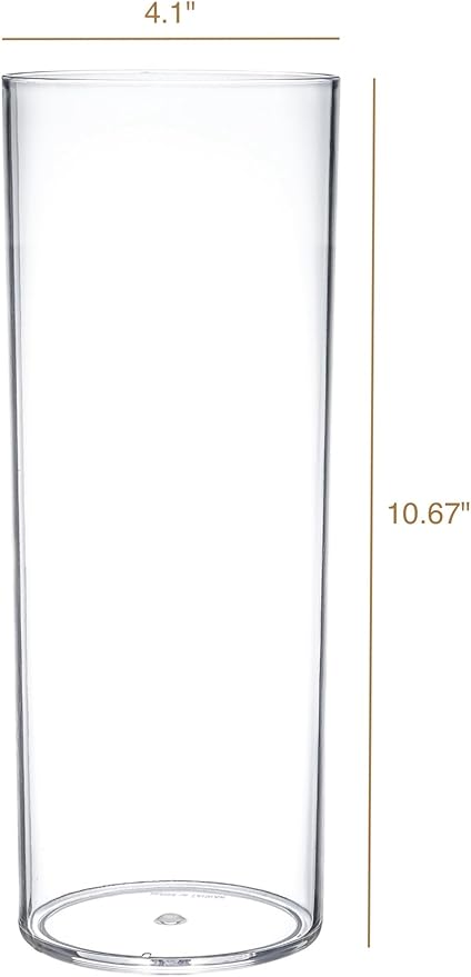 KLIFA- Carlsbad- Set of 1 Piece, 10 Inch Tall, Plastic Cylinder Vases for Centerpieces, Acrylic Flower Vase for Wedding Centerpieces, Home Decorations, Clear