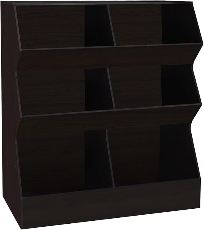 DINZI LVJ Toy Storage Organizer, Kids Bookshelf, Wooden Toy Storage Cabinet, 6 Cubby Children Bookcase, 35.4" L Toddler Book Shelf for Playroom, Living Room, Nursery, Hallway, School, Espresso