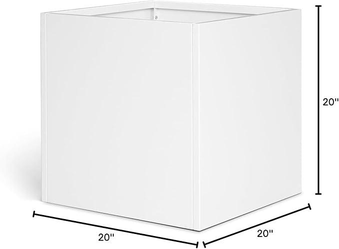 White Outdoor Planter Square Steel Planters Galvanized Steel Planter Box 20 Inch Indoor Metal Large Planters Cube Heavy Duty Modern Commercial Residential for Trees Patio Yard Garden