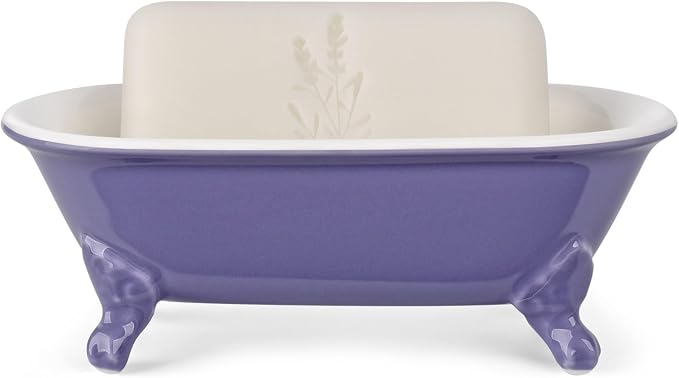 6.5" Ceramic Mini Decorative Clawfoot Bathtub Bar Soap Dish, Kitchen Sponge Holder and Shower Tray for Bathroom, 1 Pack(Jubilee)