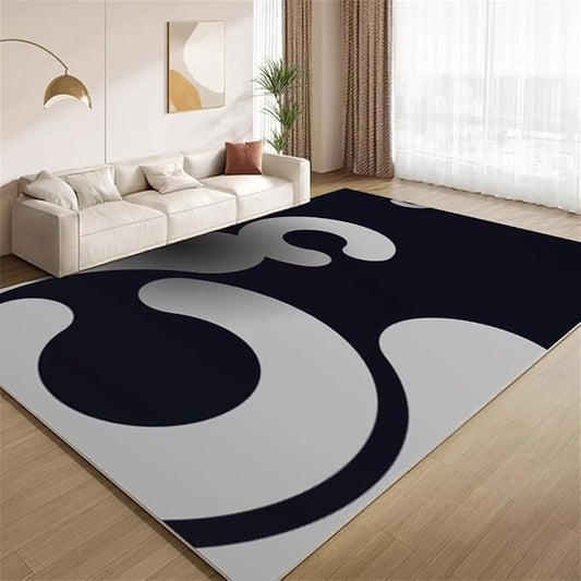 Modern Minimalist Area Rugs, Black Grey Abstract Aesthetic Carpet, Washable Non Slip Low Pile Soft Rug for Living Room Bedroom Decor Mat 2x3ft(Small)