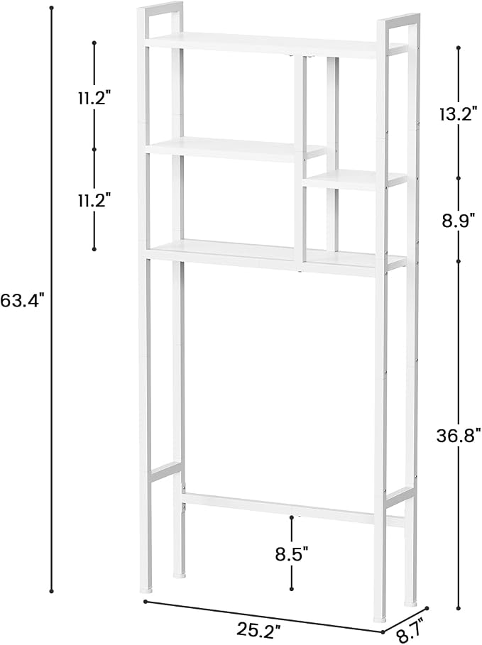 Asgolion Over The Toilet Storage Rack, 3-Tier Bathroom Organizer Over Toilet, Wooden Above Toilet Storage Shelf, Space Saver, Freestanding Bathroom Storage Metal Shelf, Easy to Assemble, White