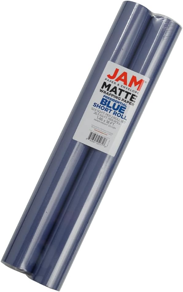 JAM Paper Gift Wrap - Matte Wrapping Paper - 52.6 Sq Ft Total (17 in x 18 Ft Each) - Matte Presidential Blue - 2 Rolls/Pack