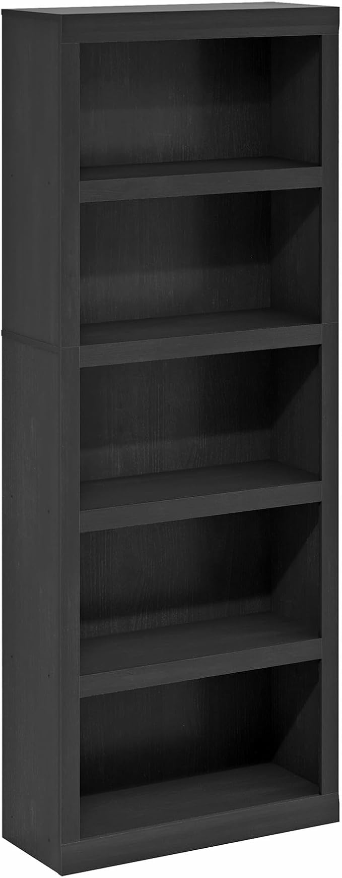 Furinno Rail Book Shelf, 5-Tier Bookshelf, Bookcase with Open Shelf, 10.1 x 24.6 x 63.5, for Living Room, Bedroom, Home Office, Blackwood