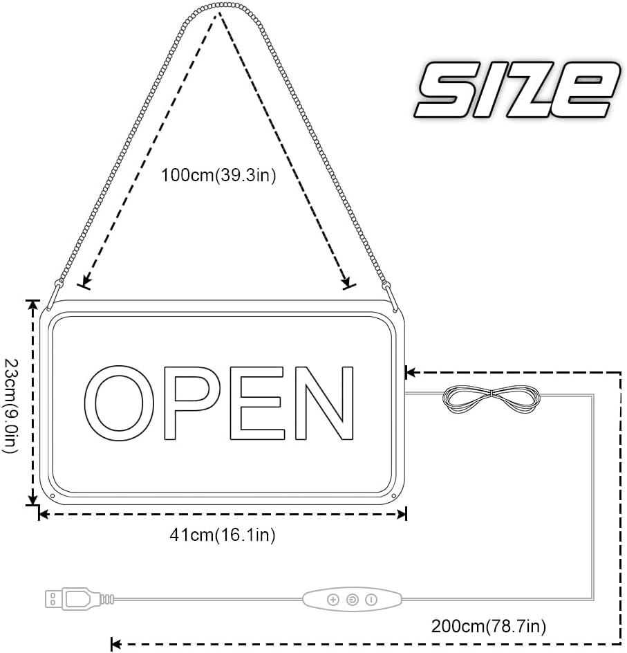 Skiennix Neon Open Sign - Bright 16"x9" COB LED Light with USB Plug & ON/OFF Switch | Ice Blue & White for Business, Shop, Hotel