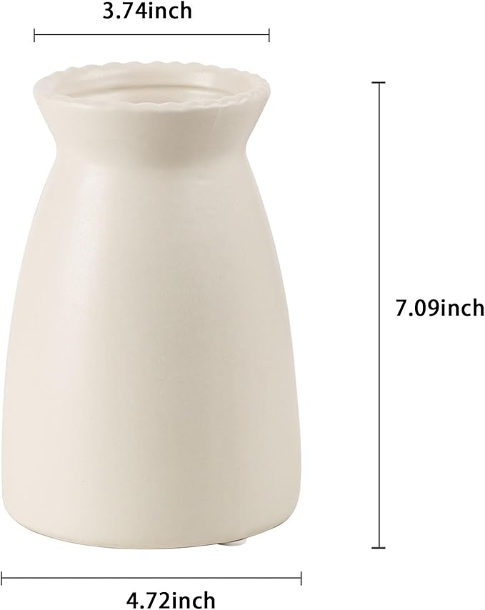 hjn White Flower Vase – Minimalist Ceramic Vase, Decor Vases for Flowers/Centerpieces/Table/Office/Living Room/Bookshelf/Mantel/(Cream White)