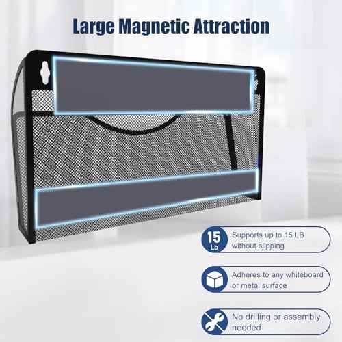 Magnetic File Holder 2 Pockets File Folder Organizer, Office Hanging Magazine Rack for Refrigerator, White Board, No Drilling Paper Document Holder Mail Organizer for File Cabinets