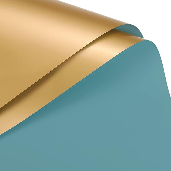 MECCANIXITY 10 Pcs Double Sided Color Flower Wrapping Paper Grey Blue+Gold 22.8"x22.8" Waterproof for Florist Bouquet Supplies, DIY Crafts, Gift Box Packaging