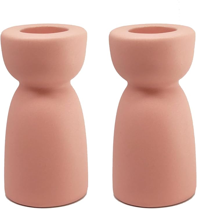 Candlestick Holders, Ceramic Pink Taper Candle Holder Candlelight Stand Candleholder, Modern Boho Candle Holders for Desktop Table Setting Dining Bathroom Wedding Decoration,2 Pack