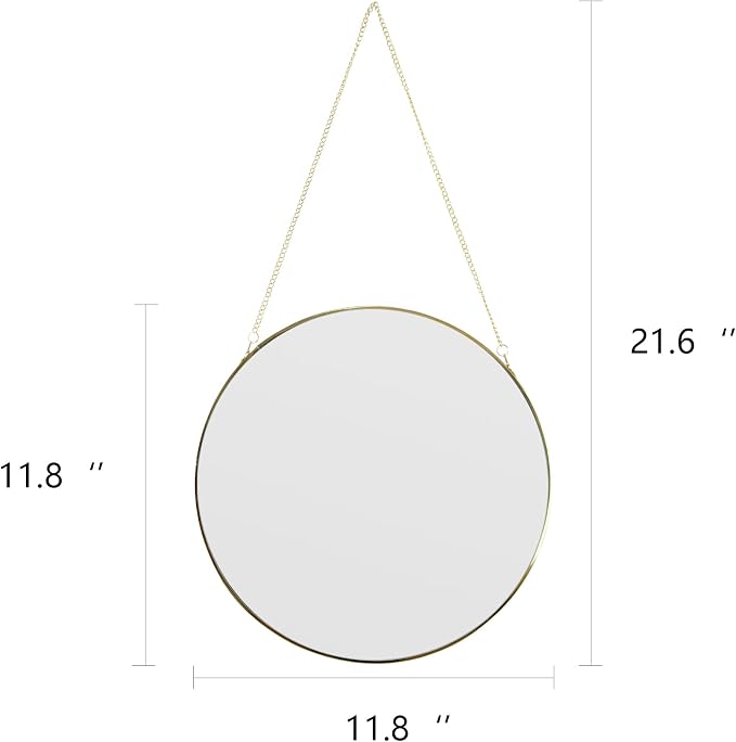 11.8-inch Modern Round Wall Mirror with Metal Frame and Hanging Chain, Suitable for Entryway, Hallway, or Bathroom Small Gold Metal Frame Mirror (Gold, 11.8 inch)