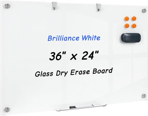 Brilliance Magnetic Glass Dry Erase Board - 36" x 24" Whiteboard for Office, Home & School