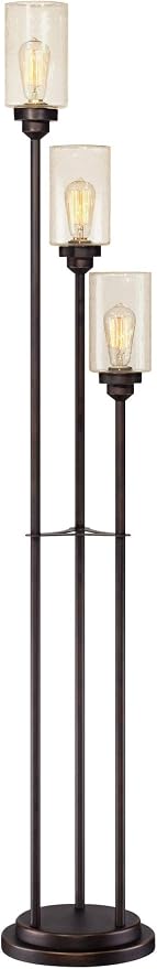 Franklin Iron Works Libby Modern Industrial Tree Floor Lamp Standing 66" Tall Oiled Bronze Metal 3-Light Amber Seedy Glass for Living Room Reading Bedroom Office House Home Decor