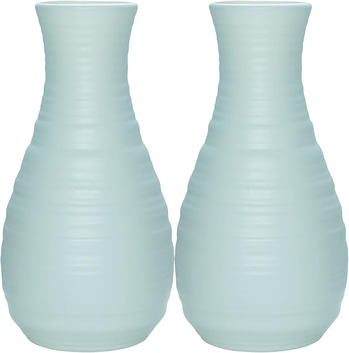 2 Pack Composite Plastics Flower Vase, Unbreakable Ceramic Look Vase for Home Decor Centerpieces, Arranging Bouquets (Green)
