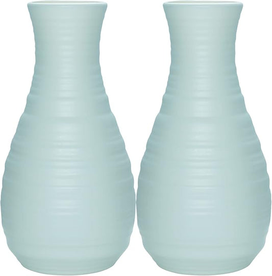 2 Pack Composite Plastics Flower Vase, Unbreakable Ceramic Look Vase for Home Decor Centerpieces, Arranging Bouquets (Green)