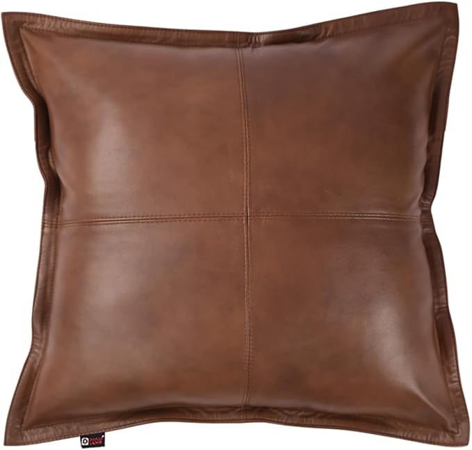 D DOLLY LAMB Lambskin Leather Pillow Cover - Sofa Cushion Case - Decorative Throw Covers for Living Room & Bedroom, 20x20 Inches - Dark Antique Brown Box