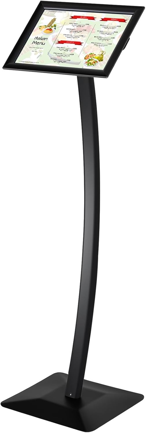 Yaocom Curved Menu Board - Heavy Duty Floor Stand Sign Holder | 8.5 x 11 Inches, Black Aluminum Alloy